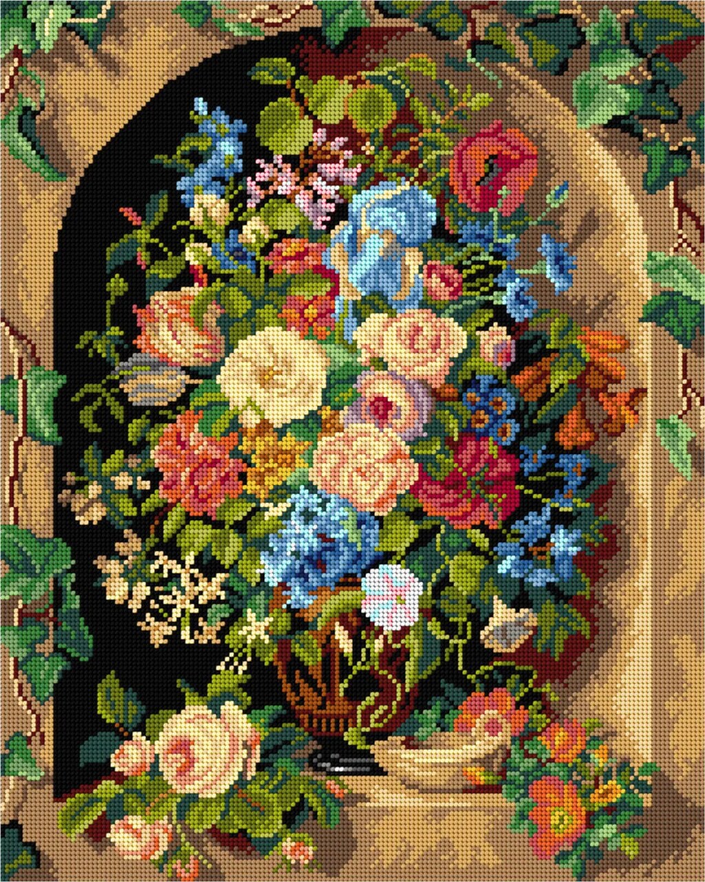 Needlepoint canvas for halfstitch without yarn after Pauline von Koudelka - Schmerling - Bouquet in a Greek Vase 3539M